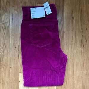 NWT LOFT Fuchsia Corduroy High Rise Size 27 Regular Pants